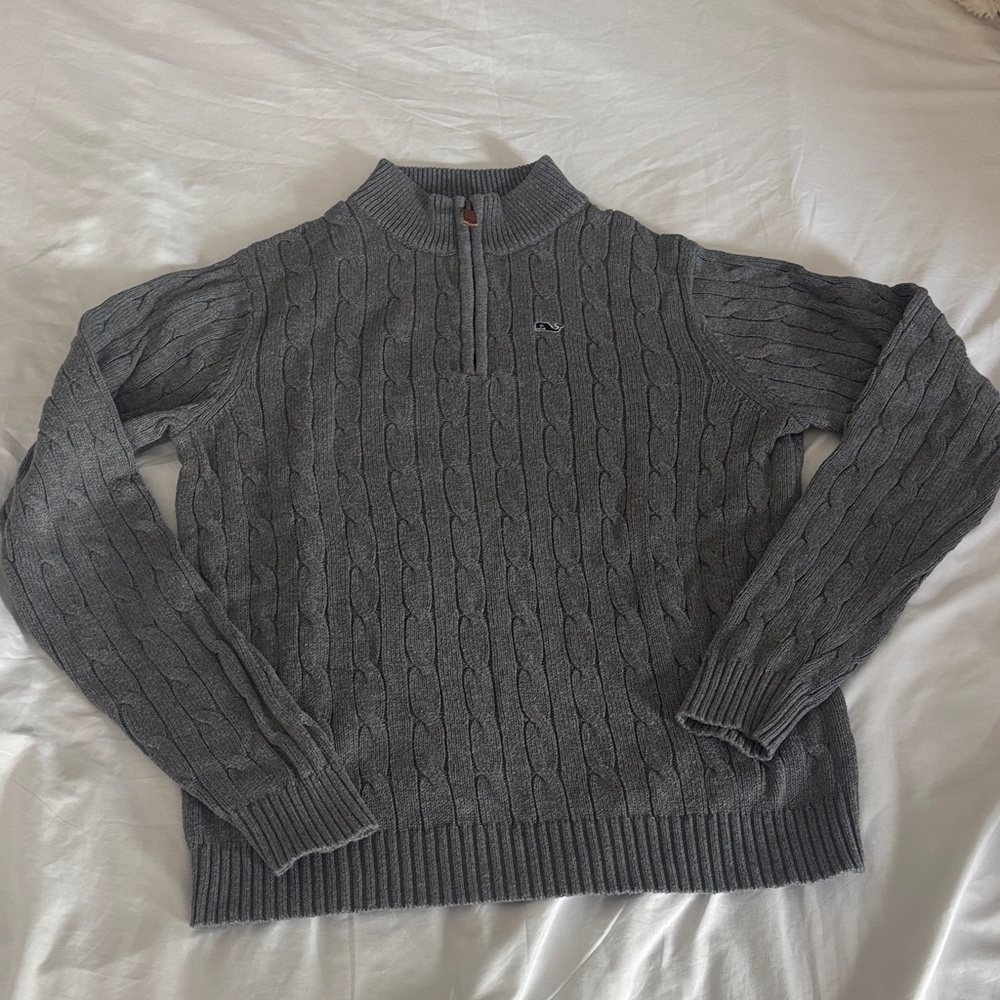 Vineyard Vines Boathouse 1/4 Zip Gray Cable Knit Sweater